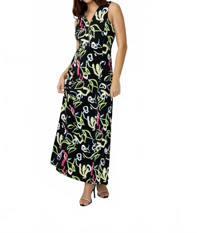 Frank Lyman Doodle Print A-line Maxi Dress In Black/multi
