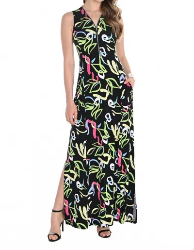 Frank Lyman Doodle Print A Line Maxi Dress In Black/multi