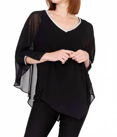 Frank Lyman Embellished V-neck Woven Top In Black