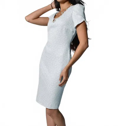 Frank Lyman Embossed Brocade Knit Dress In Blue
