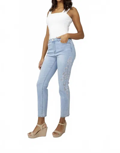 Frank Lyman Embroidered Mid-rise Slim Jeans In Blue