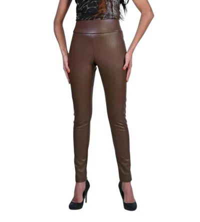 Frank Lyman Faux Leather Leggings In Toffee In Brown