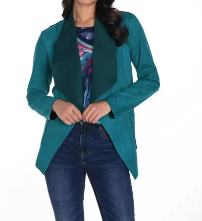 Frank Lyman Faux Suede Knit Jacket In Teal In Green