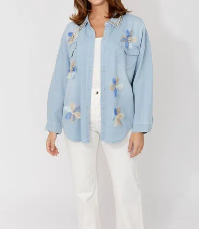 Frank Lyman Faylina Floral Embellished Top In Light Blue