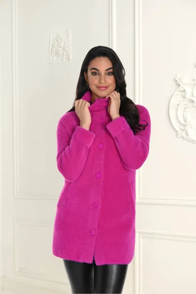 Frank Lyman Fenna Eyelash Knit Jacket In Fuchsia In Pink