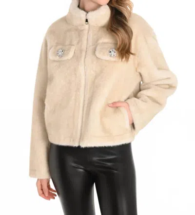 Frank Lyman Fia Faux Fur Jacket With Rhinestone Embellishments In Champagne In White