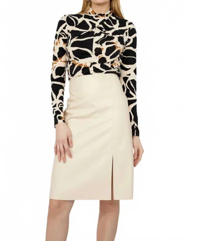 Frank Lyman Fianna Faux Leather Pencil Midi Skirt In Bone In Neutral