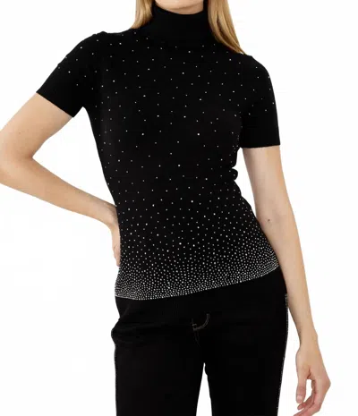 Frank Lyman Fitted Polka Dot Knit Top In Black/silver
