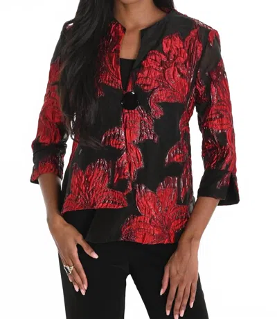 Frank Lyman Floral Buttoned Collared Jacket In Red/blacl In Multi