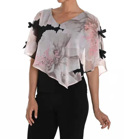 Frank Lyman Floral Chiffon Overlay Top In Black/beige In Gray