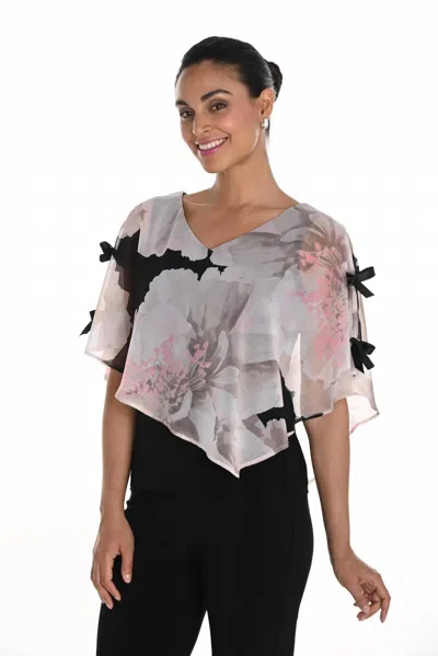 Frank Lyman Floral Chiffon Overlay Top In Black/beige In Gray