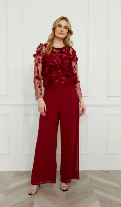 Frank Lyman Floral Embroidered Pullover Top In Red