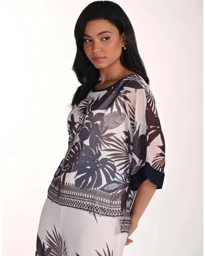Frank Lyman Floral Embroidered Pullover Top In Porcelain/midnight In Multi