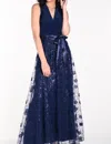 Frank Lyman Floral Gown In Navy In Blue