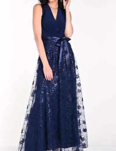 Frank Lyman Floral Gown In Navy In Blue