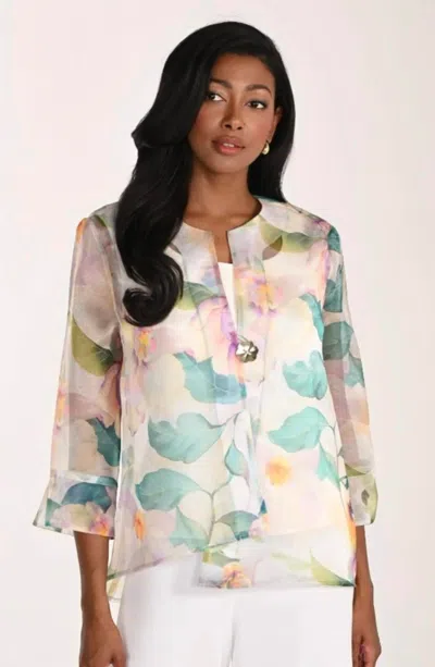 Frank Lyman Floral Lightweight Woven Jacket In Cream In White