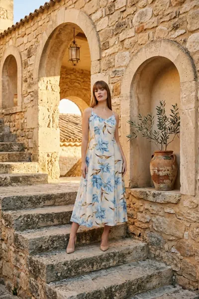 Frank Lyman Floral Maxi A-line Dress In Porcelain/blue In Multi