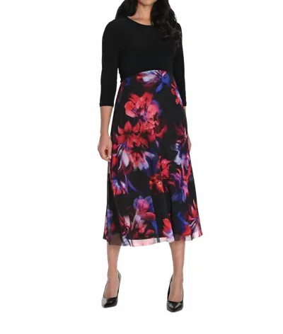 Frank Lyman Floral Mesh Knit Dress In Black Multi In Blue