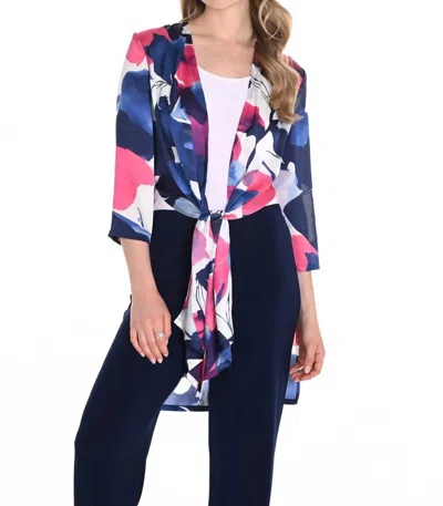 Frank Lyman Floral Open Front Cardigan In Fuchsia/blue