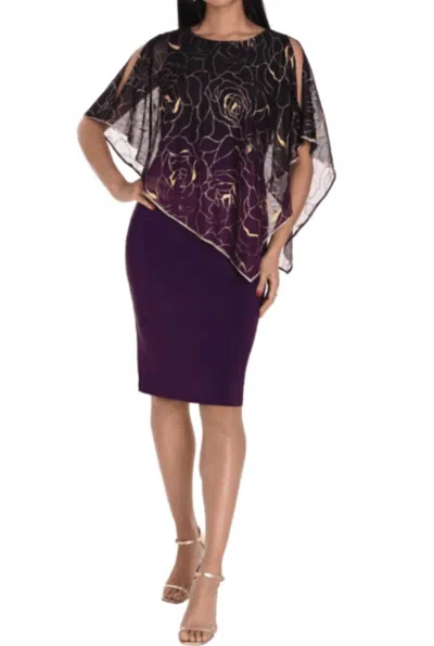 Frank Lyman Floral Overlay Dress In Mulberry/gold