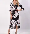 Frank Lyman Floral Pattern Midi Dress In Black/white In Multi