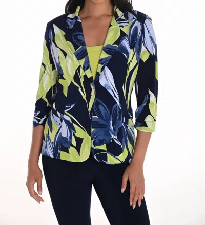 Frank Lyman Floral Print Knit Blazer In Navy/lime In Red