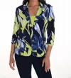 Frank Lyman Floral Print Knit Blazer In Navy/lime In Multi