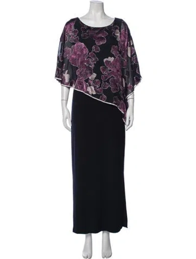 Pre-owned Frank Lyman Floral Print Long Dress In Blue