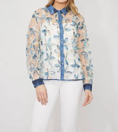 Frank Lyman Floral Puff-sleeve Blouse In Blue/multi