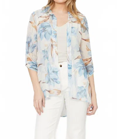 Frank Lyman Floral Sheer Buttoned Blouse In Porcelain In White