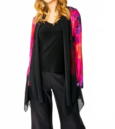 Frank Lyman Floral Sheer Jacket In Magenta/black In Multi