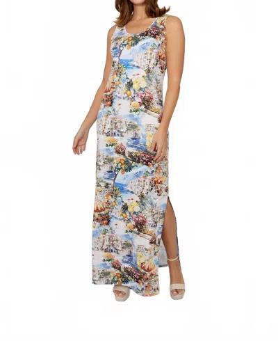 Frank Lyman Floral Sleeveless Maxi Dress In Blue/yellow In Multi