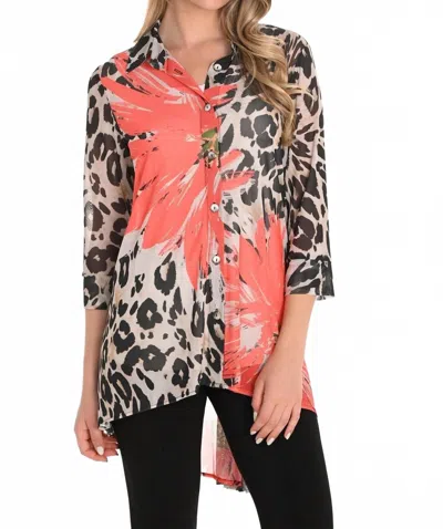Frank Lyman Floral V-neck Relaxed Fit Top In Beige/orange In Black
