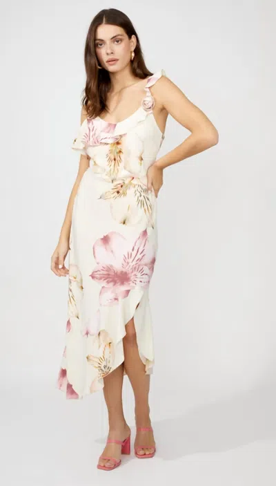 Frank Lyman Floral Wrap Midi Dress In Peach/pink In Multi