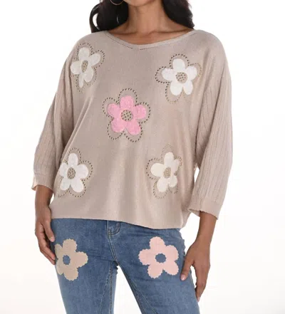 Frank Lyman Flower Appliqués Knit Top In Blush