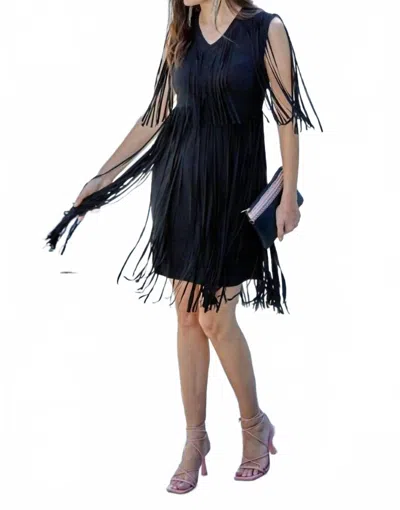 Frank Lyman Fringe Knit Dress In Black In Blue