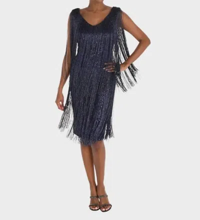 Frank Lyman Fringe Sheath Dress In Blue