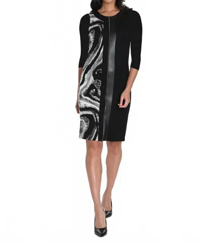Frank Lyman Front Panel With A Faux Leather Insert Dress In Black/grey
