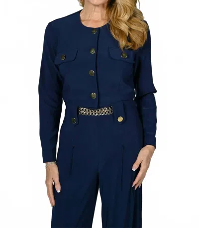 Frank Lyman Front Pockets Knit Jacket In Midnight In Blue