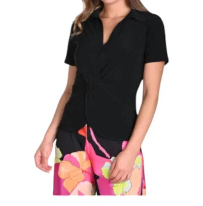 Frank Lyman Gathered Knit Top In Black