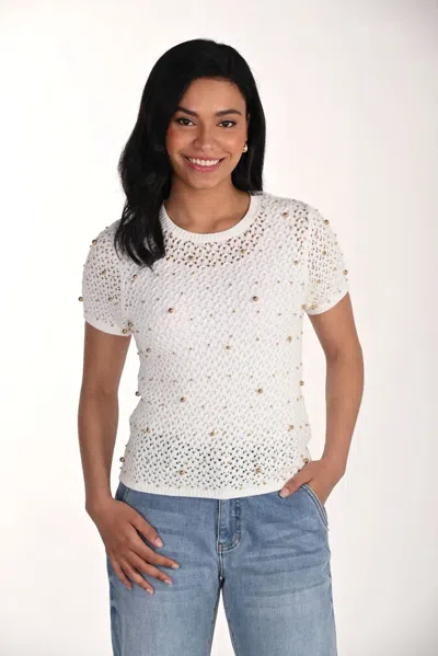 Frank Lyman Gracelyn Jewel Embellished Pullover Top In Off-white Gold In Multi