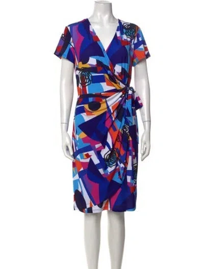 Pre-owned Frank Lyman Graphic Print Knee-length Dress In Blue