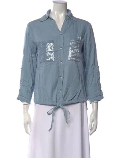 Pre-owned Frank Lyman Graphic Print V-neck Top In Blue
