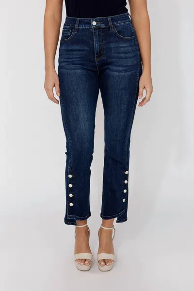 Frank Lyman Havilyn High Waisted Slim Leg Jeans In Dark Blue