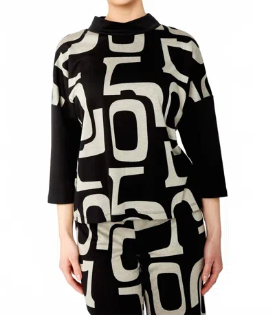 Frank Lyman High Neck Knit Top In Black/beige
