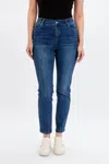 Frank Lyman High Waisted Ankle Length Jean In Dark Blue In Blue