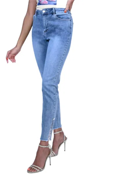 Frank Lyman High Waisted Zip Front Jean In Blue
