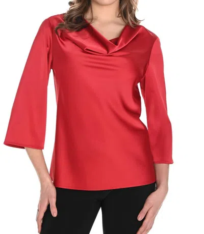 Frank Lyman Holiday Drape Neck Blouse Top In Red