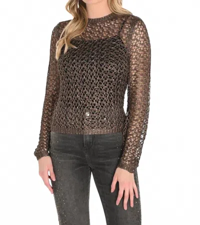 Frank Lyman Julieanna Jewel Embellished Open Stitch Pullover In Mocha In Brown