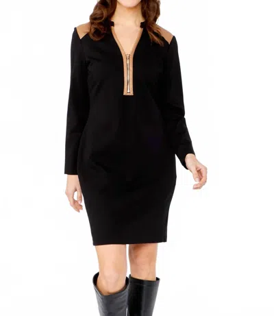 Frank Lyman Knee-length Shift Knit Dress In Black/camel